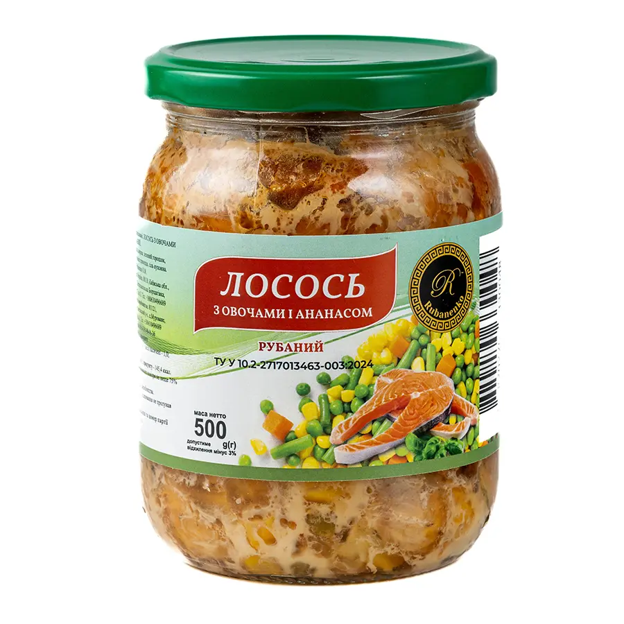 Лосось з овочами і ананасом у власному соку